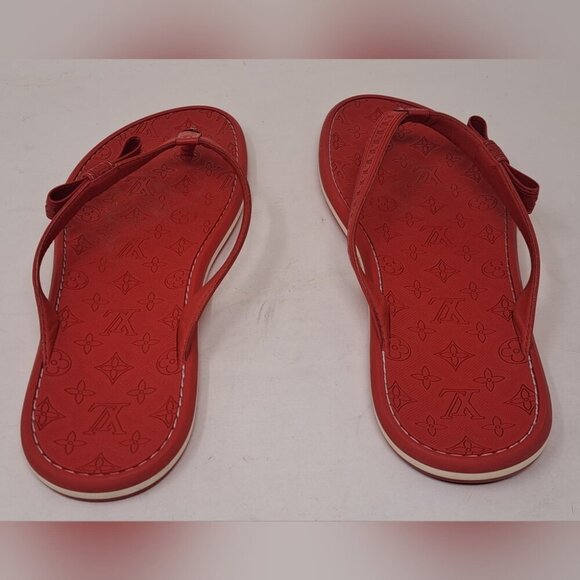 Louis Vuitton LV Logo Red Monogram Flip Flop Sandals Thong Leather 40 EU / 10 US - Picture 8 of 15
